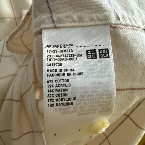 BRAND NEW | UNIQLO SOFT BRUSH BEIGE WHITE PLAID BUTTON SHIRT | SIZE L - Picture 10 of 10